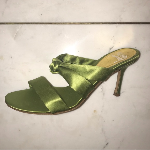 green satin shoes